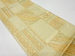 リサイクル　色紙に古典柄・抽象模様織出し袋帯